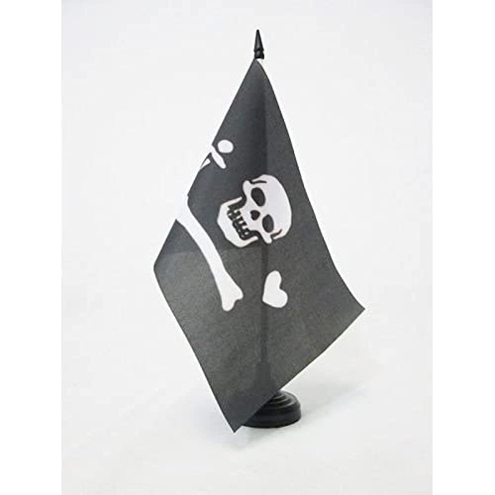 AZ FLAG Pirate Stede Bonnett Table Flag 5'' x 8'' - skull Pirates Office Decoration 100% Polyester 21 x 14 cm - Mini Desk Flag with Pole and Black Plastic Base