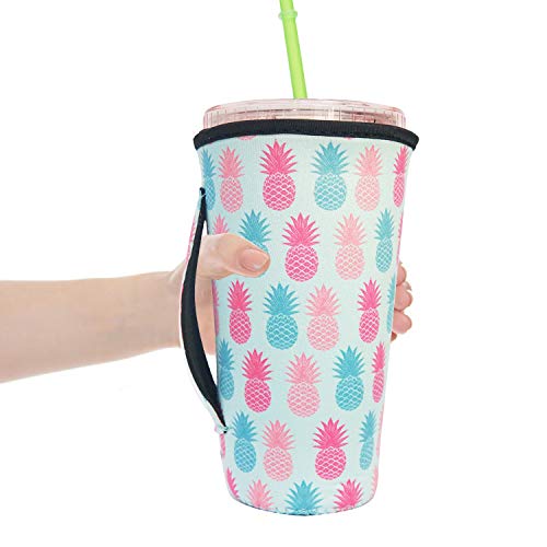 F-Five Reusable Iced Coffee Cup Sleeve Neoprene Insulated Sleeves Cup Cover Holder Idea for 30oz - 32oz Tumbler Cup,Trenta Starbucks,Large Dunkin Donuts (Only Cup Sleeves) (Pineapple) - Thumbnail 3