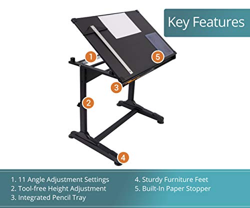Stand Up Desk Store Height Adjustable Drawing and Drafting Table with 39.2"W x 27.5" D Surface, Black - Thumbnail 7