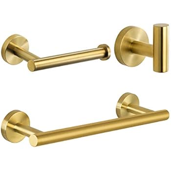 Nolimas 3-Pieces Brushed Gold Bathroom Hardware Set SUS304 Stainless Steel Round Wall Mounted - Includes 12