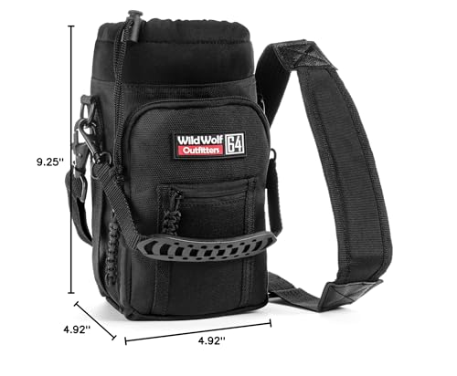 Wild Wolf Outfitters - Water Bottle Holder for 64 oz Bottles - Carry, Protect and Insulate Your Flask with This Military Grade Carrier w/ 2 Pockets and an Adjustable Padded Shoulder Strap.