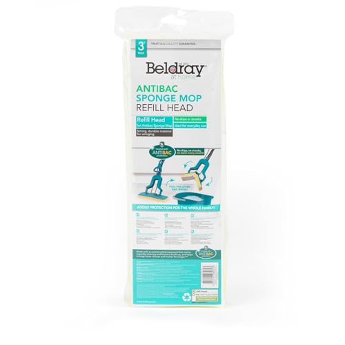 Beldray LA080813UFEU7 Testina di ricambio in spugna antibatterica, Per mop LA026477, Trattamento con protezione antibatterica, testa di mocio non abrasiva, Alta assorbenza, bagnata o asciutta