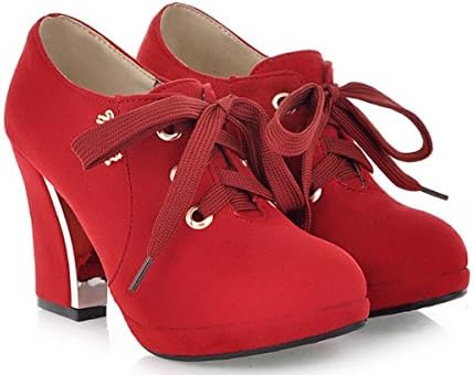 FARALY Ankle Boot Round Toe Lace Up High Heel Chunky Heel Suede Leather Single Shoes Platform Women Autumn Nuede Shoes Comfort Wedding Shoes 32-45 Large Size