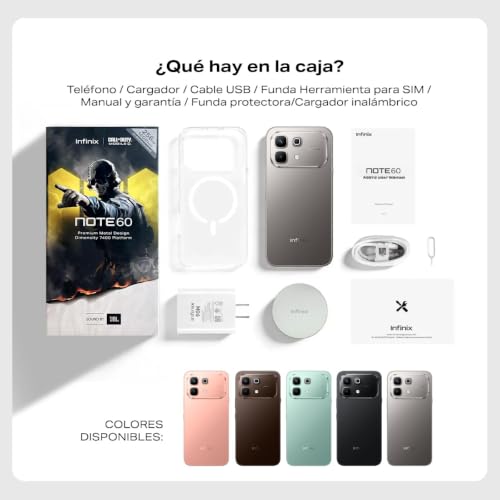 Infinix Celular Note 60 RAM 16GB: 8GB+8GB Extendible ROM 256GB, 6.78'' AMOLED 1.5K 144Hz, 6150mAh Inalámbrica 30W Carga Rápida 45W Smartphone 5G AI Dual SIM Cámara 50MP+13MP Live Photo Midnight Black