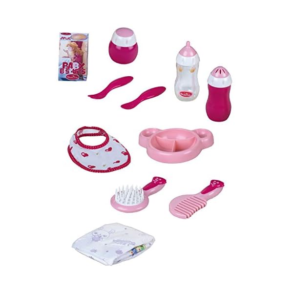 Theo Klein 1732 Baby Coralie Doll Dining and Care Set , 11-Piece Set , Incl Bottle, Cutlery, Bib, Nappy, Mirror and much…