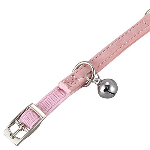 Vaorwne Heart Charm and Bell Collar Safety Elastic Adjustable with Soft Velvet Material Collar pet Product Small S Pink