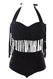 Womens Plus Size Bikini Retro High Waist Braided Fringe Top Swimwear Plus Size