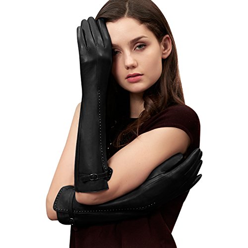 chinese dress ladies Genuine Leather Unlined Women Dress Gloves With Beautiful Standard Length  (Black, Small) at Amazon Women's Clothing store