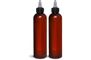 BRIGHTFROM Twist Top Applicator Bottles, 8 OZ, Squeeze Empty Plastic Bottles, Black Nozzle, BPA-Free, PET, Refillable, Open/Close Nozzle - Multi Purpose (Amber)