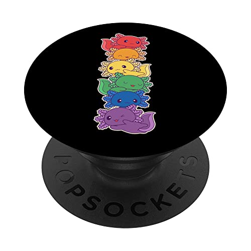 Cute LGBTQ Pride Kawaii Axolotl In Rainbow Colors PopSockets Swappable PopGrip