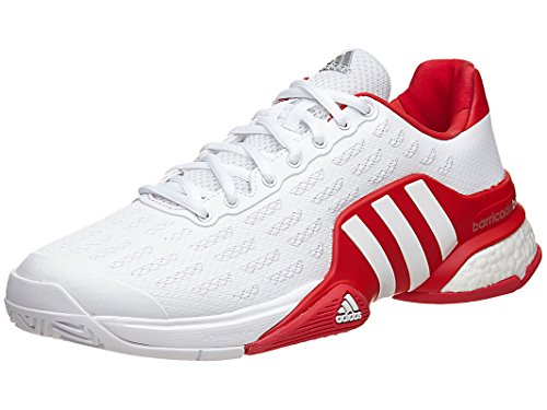 adidas Performance Men's Barricade 2016 Boost Tennis Shoe, White/White/Ray Red Fabric, 8.5 M US