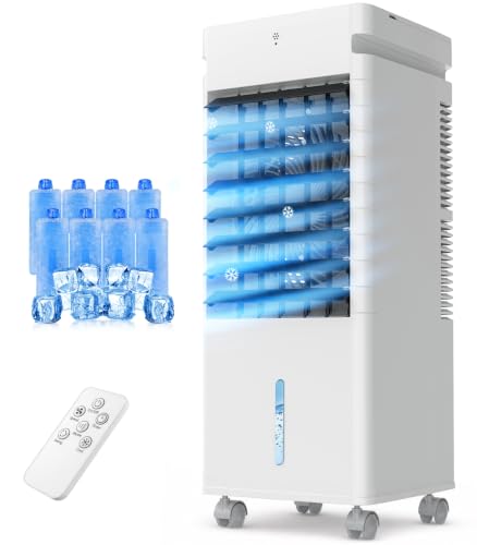 Portable Air Conditioner, 12 Speeds, Wide Oscillation, XL Water Tank, 8 Ice Packs, Evaporative Air Cooler, Swamp Cooler Air Conditioner Portable, Personal Air Conditioner Air Cooler for Room Bedroom