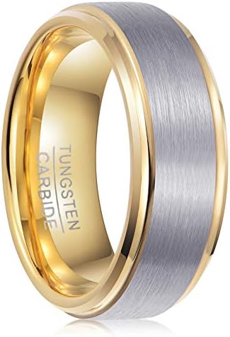 PINONLY Tungsten Carbide Ring Mens Wedding Band,Mens Engagement Ring,Promise Ring Him,Tungsten Ring Women,6mm 8mm,Black Rose Gold Blue White,Comfort Fit,Brushed