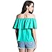 BLDO Women's Ruffles Off Shoulder Solid Chiffon Blouse Crop Top (S, Green)