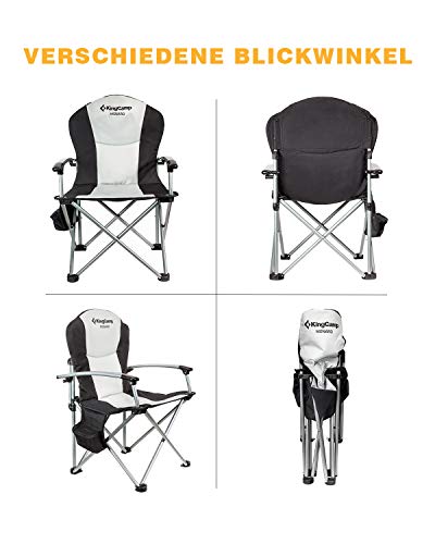 KingCamp Campingstuhl, zusammenklappbar, übergroß, gepolstert Mit Tragetasche und Kühltasche, Schwarz & Grau, Aluminium… – Bild 6