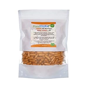 Food PURA Turmeric Curcumin & Organic Black Pepper Supplement HIGH Strength 365 x Capsules 600mg 365 Days Suitable for Vegetarians & Vegans Manufactured in The UK by FoodPURA