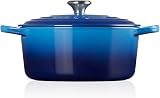 Le Creuset Signature Cast Iron Round Casserole 22 cm Azure with Lid view 3