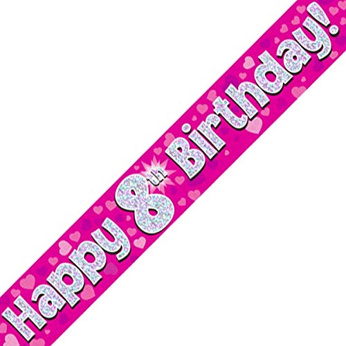 British Ballet® 8th Birthday Banner Pink (2.7m x 13cm) • Sparkling Party Decoration • Age 8 Foil Pennant • 3 x 90cm Banners • Indoor & Outdoor Use • Pink Banner for Girls & Boys