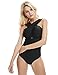 LAPAYA Women's Bathing Suit Front Criss Cross Ruched Backless One Piece Swimsuit, Black, Tag Size M=US Size 8-10