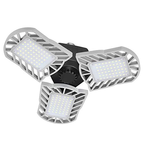 Deformable LED Garage Light,Hansang E26 Base 6000LM LED Ceiling Garage Lamp,60W 6000K Daylight 3 Adjustable Die-Casting Aluminum Panels 360 Degree for Shop,Barn,Attic,Warehouse (NO MotionActivated)