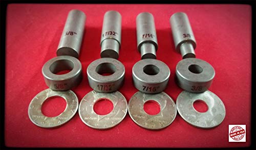 Coin Ring Punch Set with 24 Spacers Punch Sizes 5/8", 17/32", 7/16", 3/8" Great Solid Tool