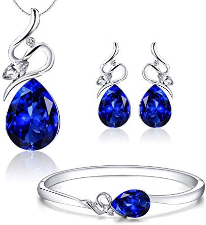 Menton Ezil "Enchanted Love Swarovski Necklace Earrings Tennis Bracelet 18K White Gold Plated Wedding Jewelry Set - Gifts for Her