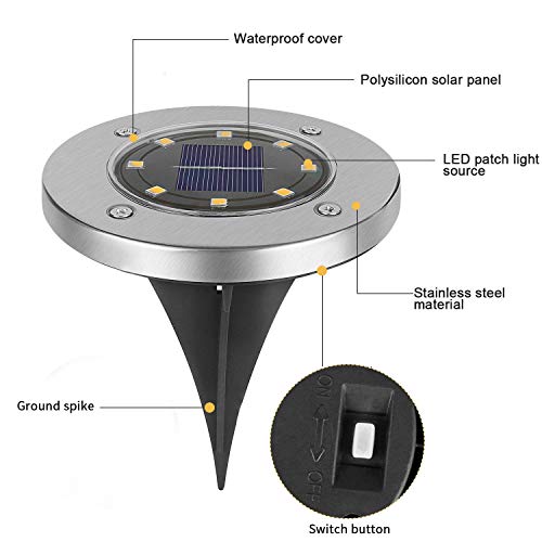 CFKJ 12 Pack Solar Powered Disk Lights, 8LED Solar Pathway Lights Solar Ground Lights,Solar Garden Light Outdoor Waterproof Garden Landscape Lighting for Yard Deck Lawn Patio Walkway-White (12) - Thumbnail 2