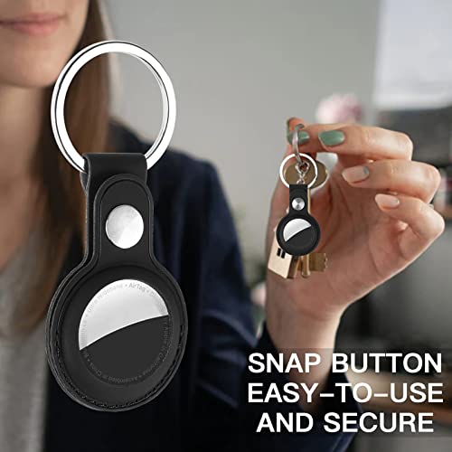 droperprote Protective Leather Case for AirTags,Durable Anti-Lost Anti-Scratch Holder Case for Airtag with Keychain Ring Compatible with Apple Air Tag 2021 for Pets,Keys,Luggage [Black 1 Pack]