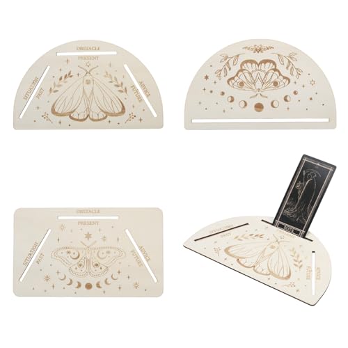 CHGCRAFT 3 Pcs Card Moth Tarot Stand Wooden Card Display Stand Tarot Card Holder Witch Divination Tools for Spirit Game Divination Tools Altar Decor, Mixed Shapes