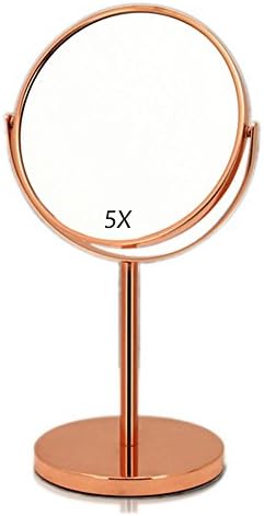 Rose Gold Makeup Vanity Mirror 7" inch Tabletop Round Chrome Dual sided 5x Magnification Double sided Swivel dressing table Cosmetic Mirror oval magnifying classic mirror for girls