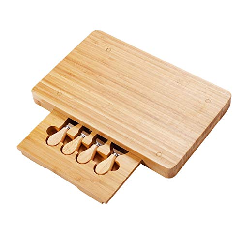 5 pcs Cheese Stainless Steel Knife Bamboo Cutting Board Set Compact And Convenient