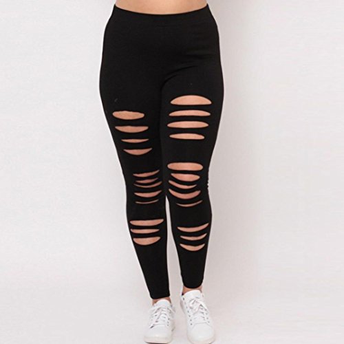 Women's Sexy Power Flex Yoga Pants Hole Workout Trousers Running Leggings Plus Size (Black, 2X-Large)
