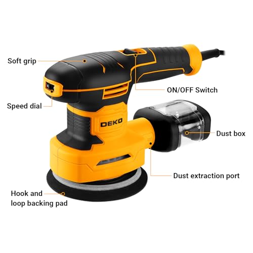 DEKOPRO 3-IN-1 Multi-Function Sander 300W 13000RPM with 15 Sandpaper Sheets 6 Speed Woodworking Accessories