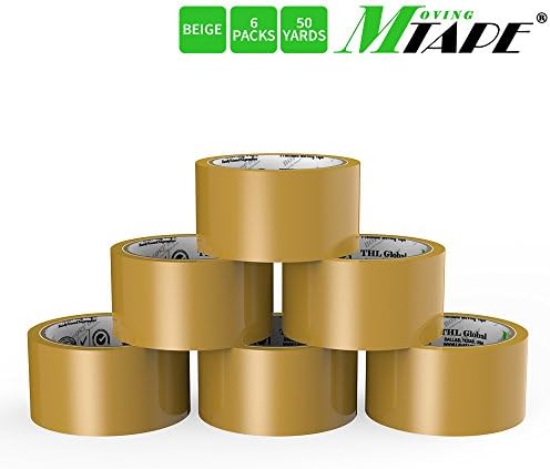 Moving / Storage Tape, 6 Rolls of Commercial Grade [M Tape- BEIGE] Value Bundle for Heavy Duty Packaging [1.9 Inches x 50 Yards]