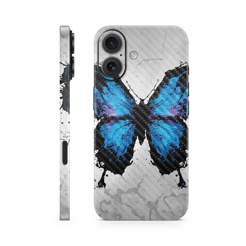 Carbon Fiber Phone Skin Compatible with Apple iPhone 16 - Butterfly Splash - Pr…