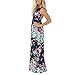 Assivia Women's Floral Print Sleeveless Pockets Tunic Long Maxi Casual Dress Blue Medium