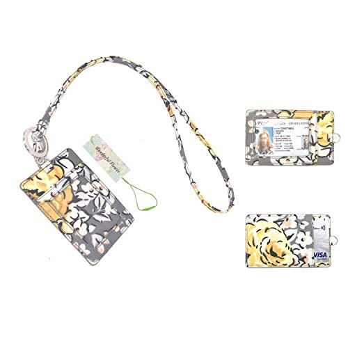 Wonderful Flower Id Case and Lanyard ID Card Badge Gray/Yellow