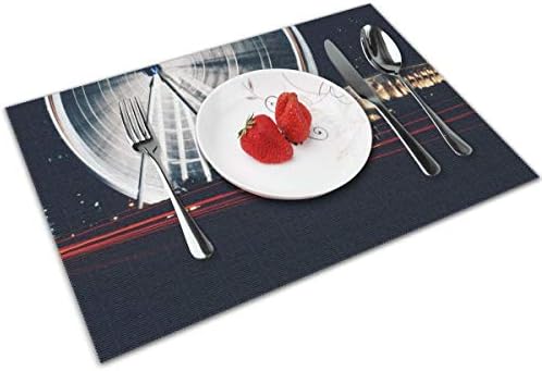 WITTN Time-lapsed Photography Of Ferris Wheel Placemat Washable Non-Slip For Kitchen Dinner Table Mat, Easy To Clean PVC Placemat 12x18 Inches Set Of 4