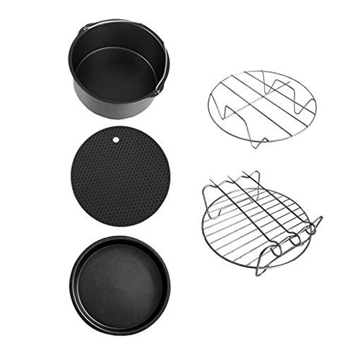 Click Here to See More Images B Blesiya 5Pcs/Set Air Fryer Frying Dish Baking Pan Rack Pizza Tray Pot Accessories
