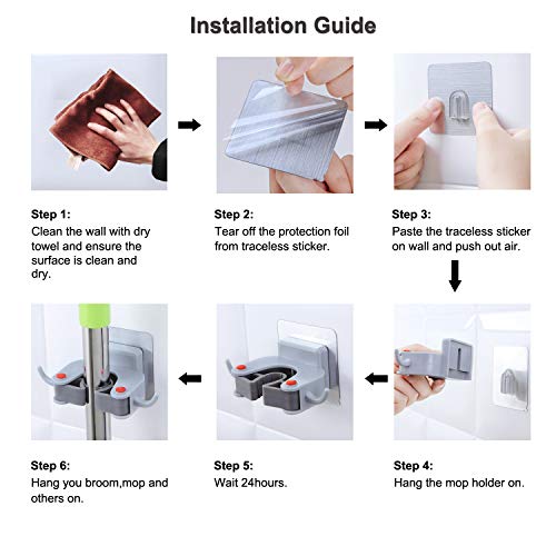 image for ADMA Mop Broom Holder Wall Mount Organizer,Mop Broom Hanger Gripper,Ha