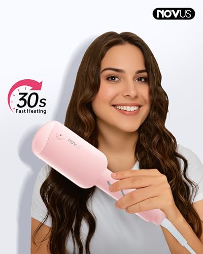 NOVUS Waver Curling Iron, Beach Waves Curling Wand, Ionic Hair Waver with Anti-Scald Hair Crimper, Easy to Use, 2 Barrel Hair Crimper for All Hair Types Women, Pink, 1.25 Inch