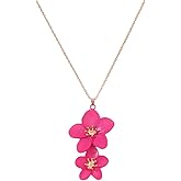 DEYOUM Flower Pendant Necklace for Women Trendy Pink Double Flower Chunky Sweet Choker Necklaces Prom Holiday Party Wedding Summer Charm Jewelry Gift
