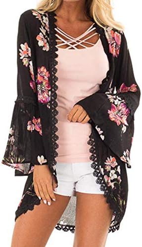 PINKMILLY Women's Floral Print Kimono Sheer Chiffon Loose Cardigan