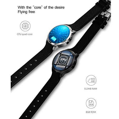 L@YC New Round Screen Android IP67 Waterproof WiFi Quad-Core GPS Positioning Camera Phone Smart Watches, Black - Thumbnail 2