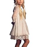 Vintage Girls Lace Dresses with Sleeves Kids Party Gowns (Size 8,white)