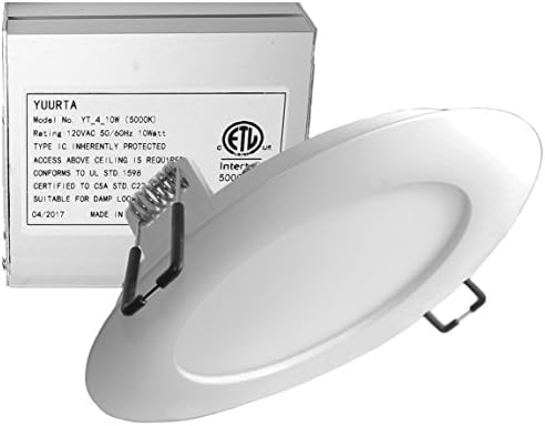 YUURTA 4-Inch 10W 120V Recessed Ceiling LED Light Dimmable Retrofit Ultra-Thin Downlight with Remote Driver in Junction Box Round Slim Panel ETL Listed IC Rated (5000K, 1-pack)