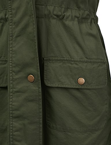 DRESSIS Women's Woven Plaid Hooded Drawstring Waist Cotton Utility Jacket Olive S - Thumbnail 3