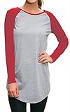 Halife Women's Round Neck Raglan Sleeve Long T-shirt Tunics Tops (XL, Red)