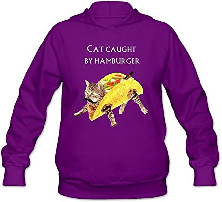 Henrywd Cat Caught by Hamburger Womens Long Sleeve Simple Style Hoodie Sweatshirt Jumper Hooded Pullover X-Large Purple