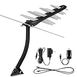 TV Antenna, 1byone Amplified Outdoor Digital HDTV Antenna 85-100 Miles Range with VHF/UHF Signal, Built-in High Gain and Low Noise Amplifier, Mounting Pole